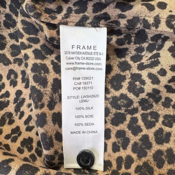 NEW Frame Leopard Print Ruffle Front Silk Blouse Size XS - Picture 7 of 7